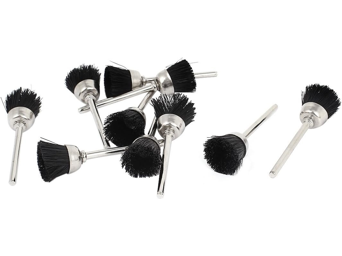 Juego de 10 cepillos de lijado de nailon de 15x10 mm para pulir, color plata y negro, longitud de 52 mm CHABERLU