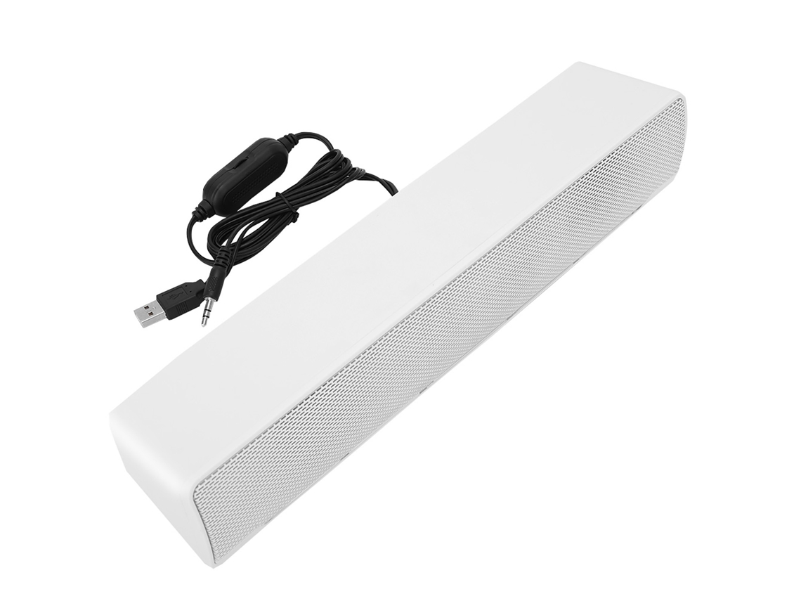 Barra De Sonido Estéreo Inalámbrica Con Cable Usb, Altavoz De Graves Envolventes De 3,5 Mm, Entrada Para Pc Y Teléfono Móvil, Color Blanco.