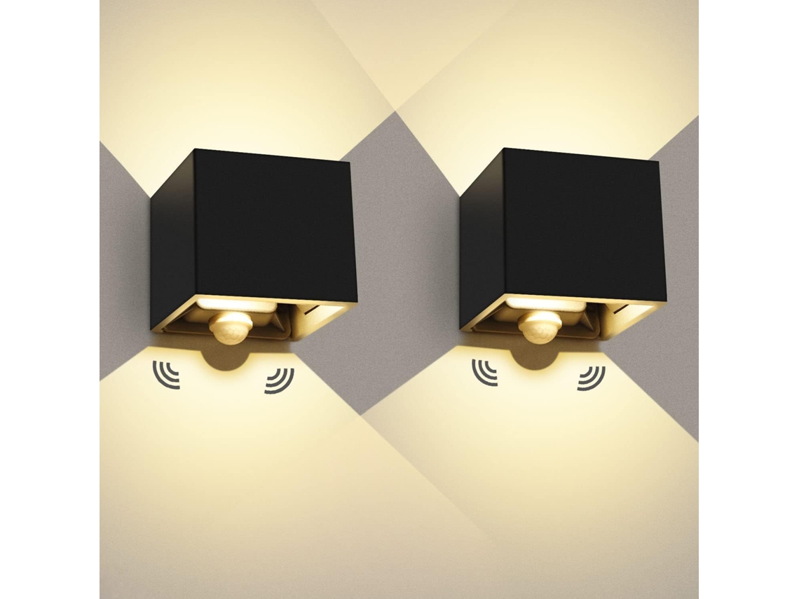 Aplique De Pared Led 12 W-sensor De Movimiento, Paquete 2 Unidades, Interiores Y Exteriores, 3000 K, Negro.