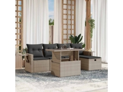 Conjunto 6 Piezas Sofás De Jardin Com Almofadões Vime Pe Cinzento Claro Dkd Home Decor