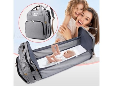 Mochila EALLC de pañales Big Mom para viaje Mochila de cambio de pañales para bebés con cama Usb gris