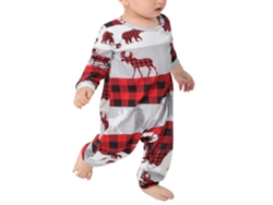 Conjunto de pijama familiar navideño Rebe con diseño acolchado, manga larga, rojo/gris, para bebés de 3 a 6 meses.