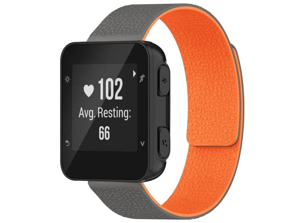 Bracelete Para Garmin Forerunner 35 / 30 / 35j (20mm) - Silicone Magnético - Textura De Lichia Cinza E Laranja