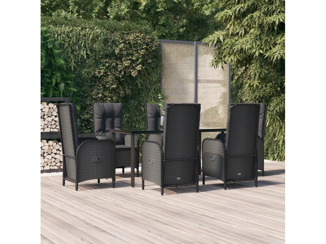Juego de comedor de jardín de 7 piezas con cojines de mimbre negros de DKD Home Decor