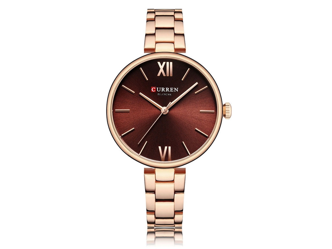 Reloj De Pulsera De Cuarzo Para Mujer Resistente Al Agua Con Brazalete De Acero Inoxidable (oro Rosa Y Marrón)