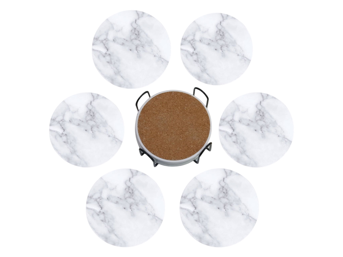 HYMNORA 6 posavasos de cerámica - Estilo mármol con soporte (10 cm)