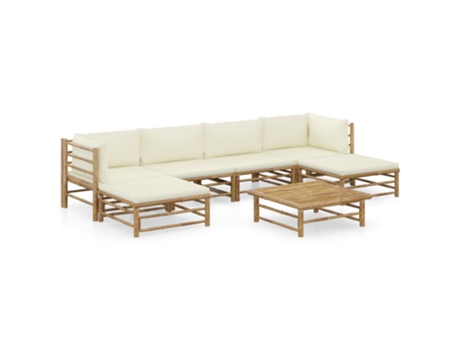 MAISON EXCLUSIVE Set de muebles de jardín 7 piezas bambú y cojines blanco crema
