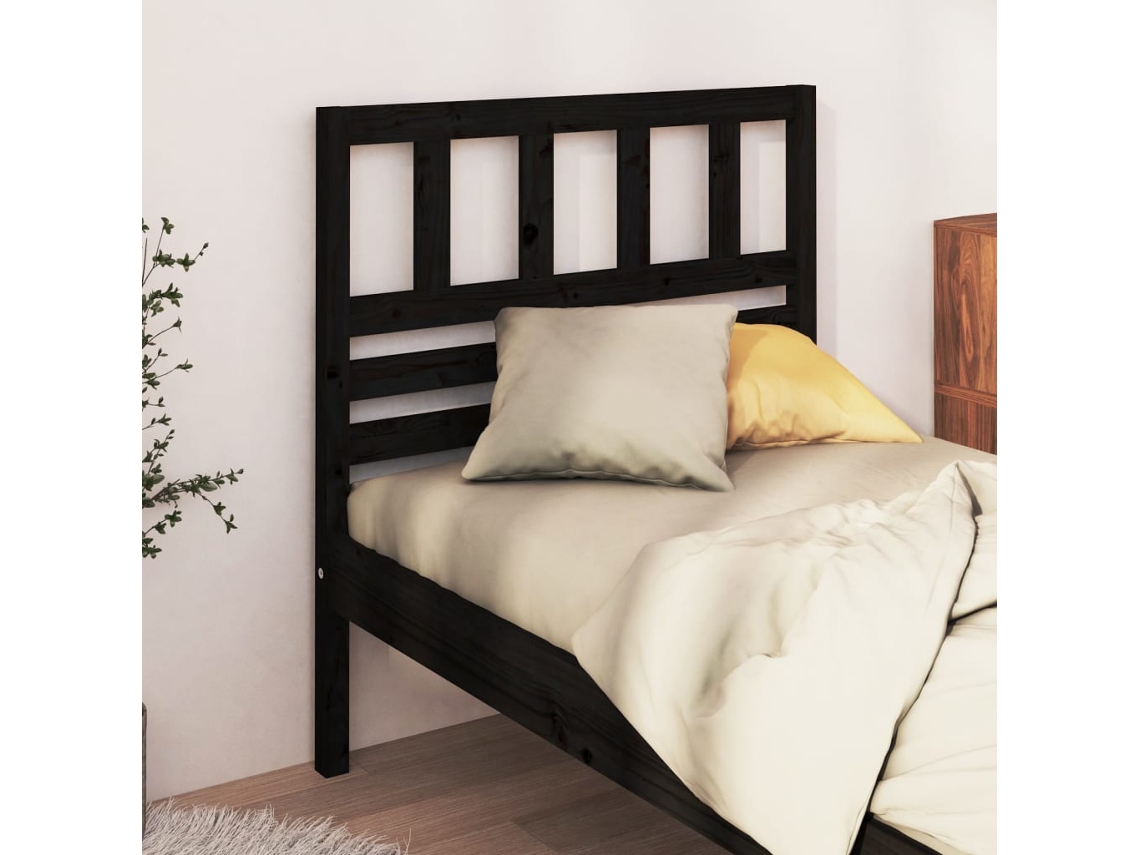 Cabecero De Cama Madera Maciza De Pino Negro 96x4x100 Cm
