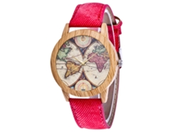 Reloj De Pulsera Unisex Estilo Vaquero Con Estampado De Mapa Retro, Cuarzo, Zhoulianfa, Rojo.