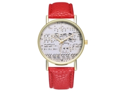 Reloj De Pulsera Unisex Zhoulianfa Con Notas Musicales Y Correa De Cuero Sintético Rojo.