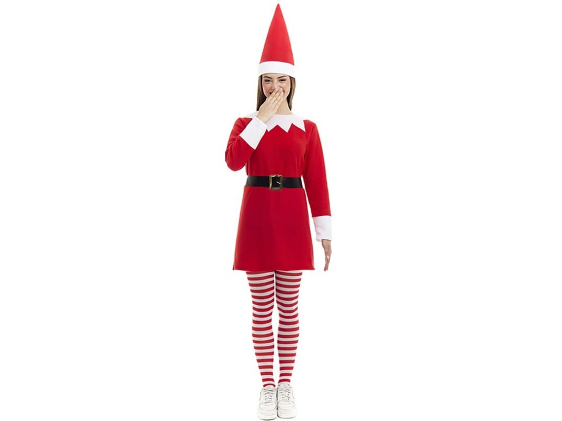 Disfraz de Elfa Polar roja en vestido con gorro para mujer