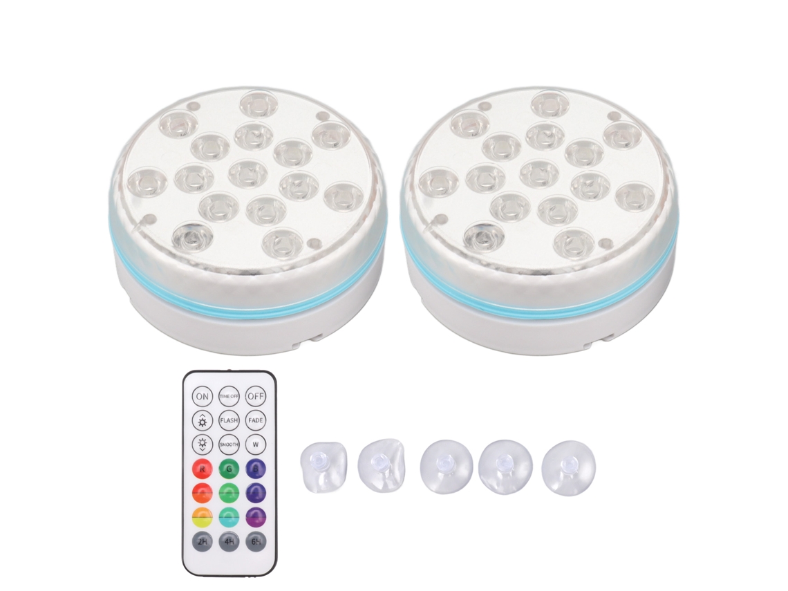 2 Lámparas Led Sumergibles Para Piscina Con Control Remoto, Electroimán, Ip68, Rgb, 15 Led