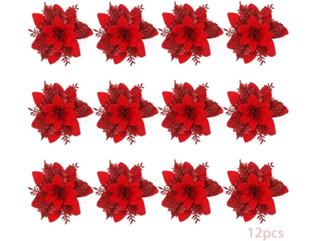 24 piezas de flores de Navidad, flores de Navidad artificiales, árbol de Navidad con purpurina, flores artificiales de Navidad, Navidad con purpuri...