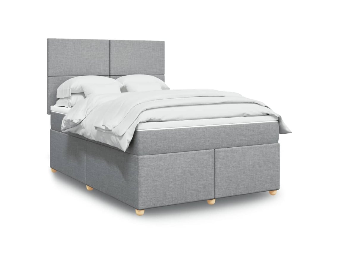 Cama Box Spring Con Colchón Tela Gris Claro 140x200 Cm