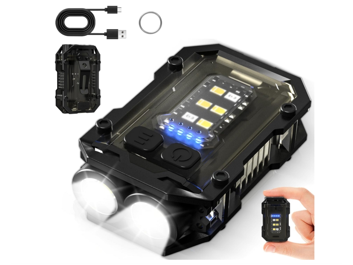 Linterna LED pequeña, potente y superbrillante, 1100 lúmenes, 8 modos, 3 fuentes de luz, resistente al agua IPX4, con capucha magnética Yizhood (negra)