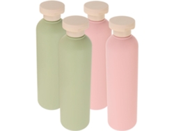 De 4 Garrafas Flexíveis Recarregáveis De 260ml Em Polietileno Verde Abacate Com Tampa Flip-top.