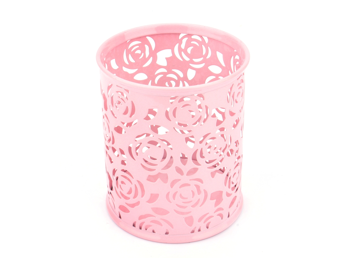 Portalápices Y Bolígrafos Con Diseño De Rosa Hueca, Metal Macizo, Organizador De Escritorio, Oficina, 9,5 X 9 X 8,5 Cm, Rosa