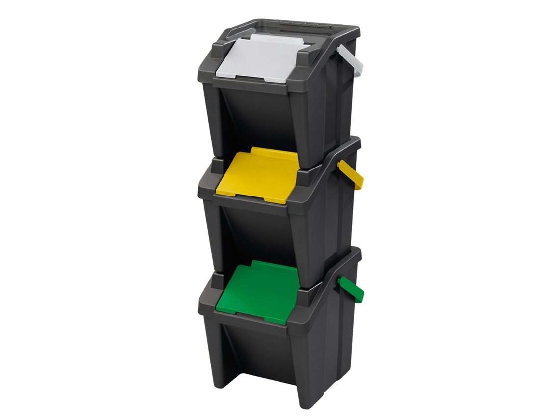 Set de 3 papeleras apilables MODA 30L con asa TONTARELLI