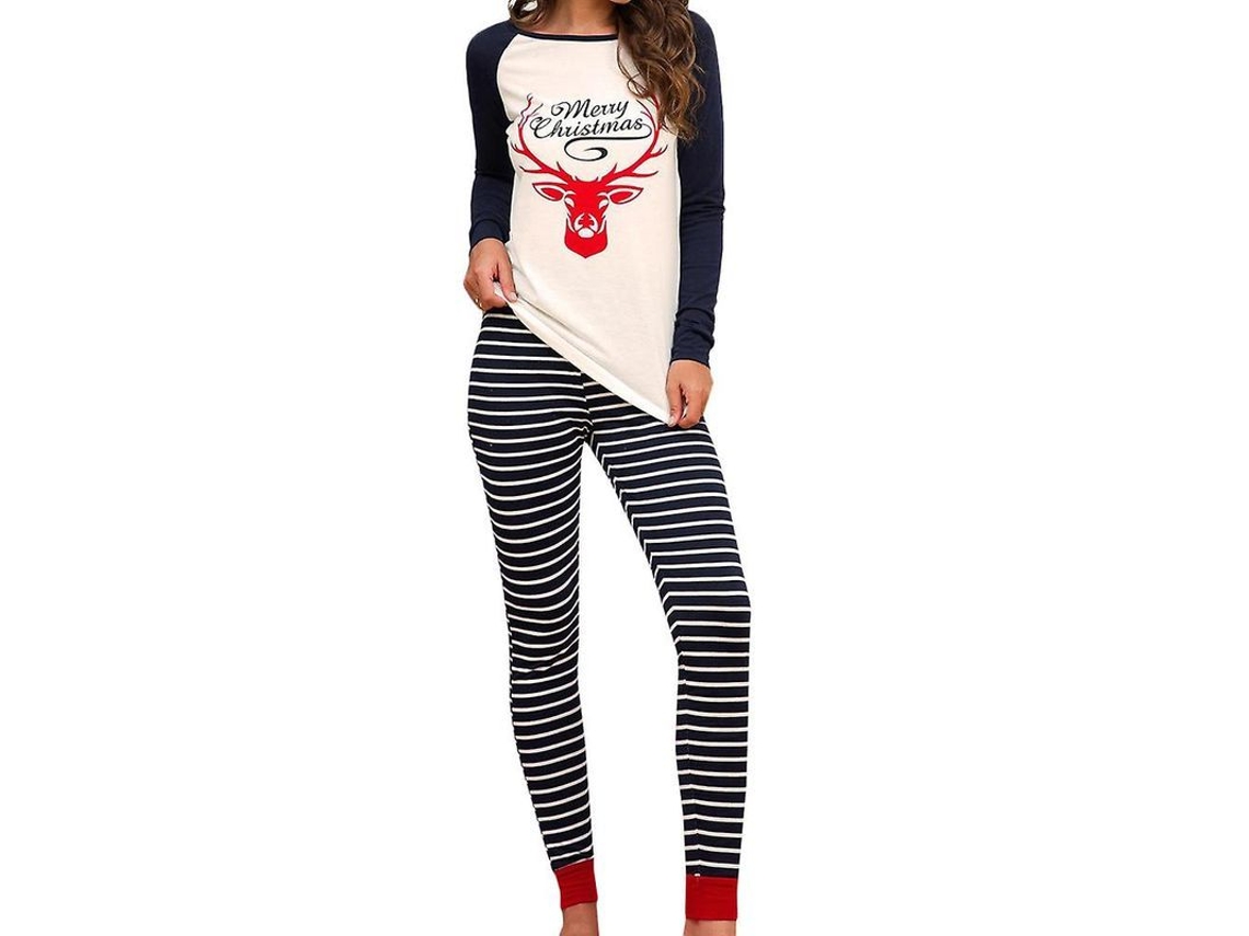 2026-pijamas De Navidad Para Mujer Conjunto De Pijama Con Estampado Festivo Manga Larga Y Pantalones Rayados