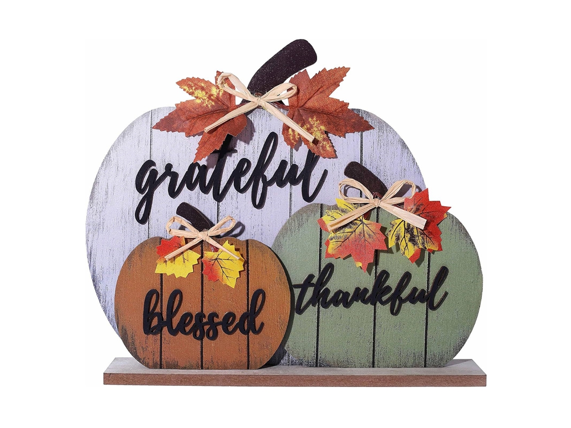 Decoraciones de otoño para el hogar, señal de calabaza de madera para Acción de Gracias KOFIHETY