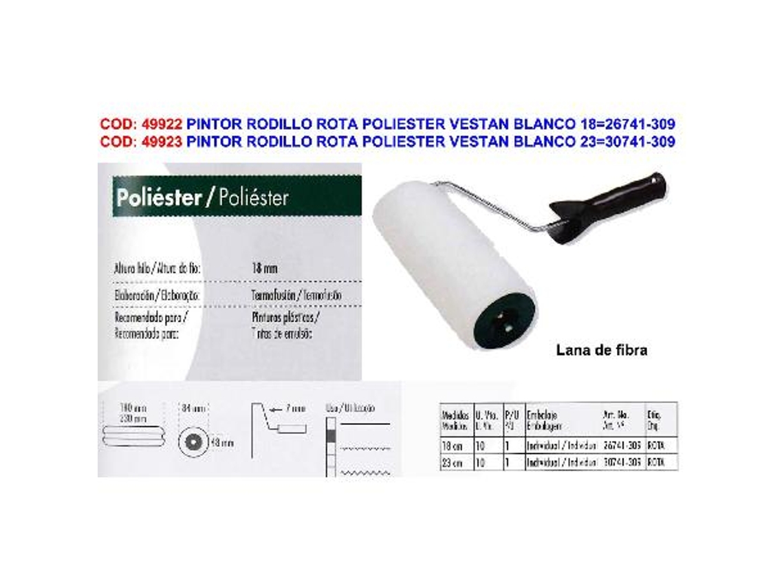 Pintor rodillo rota poliester vestan blanco 18 26741-309