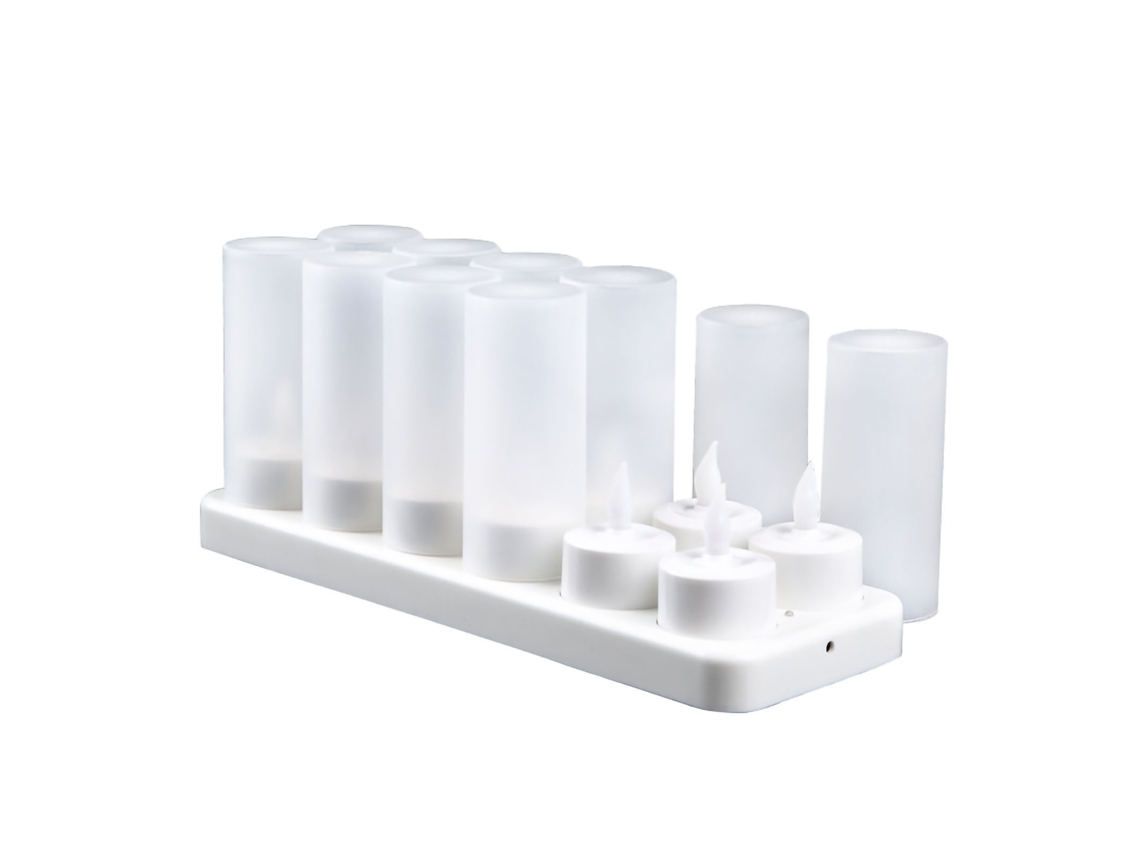 Velas LED recargables 2026, iluminación artificial realista para fiestas y bodas, juego de 12 piezas con vasos, luz amarilla intermitente.