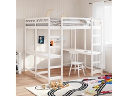 Cama Alta Con Escritorio Y Escalera Madera Blanca 160x200 Cm