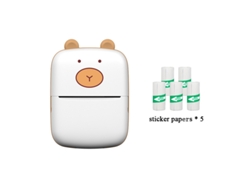Mini Impresora Portátil Bluetooth Sin Tinta Blanca 5 Rollos De Papel Adhesivo SIURN