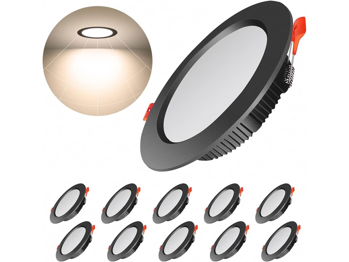 Paquete De 10 Focos Led Empotrables Ultrafinos (negros) – 500 Lúmenes, Downlights Redondos De Techo De 7 W, Blanco Natural (4000 K), Ca 220-240 V