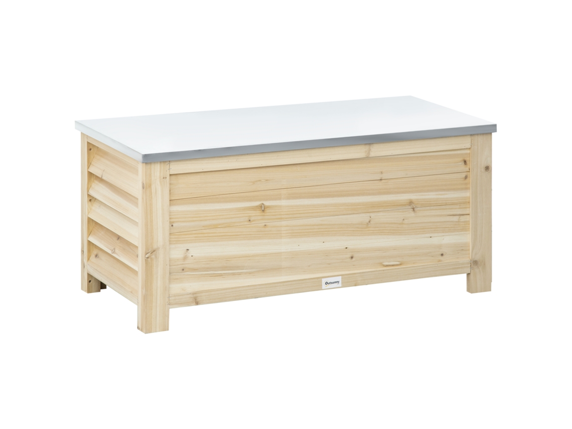Caja Almacenamiento Jardín Madera Tapa Metal Galvanizado 155l 110x50x50