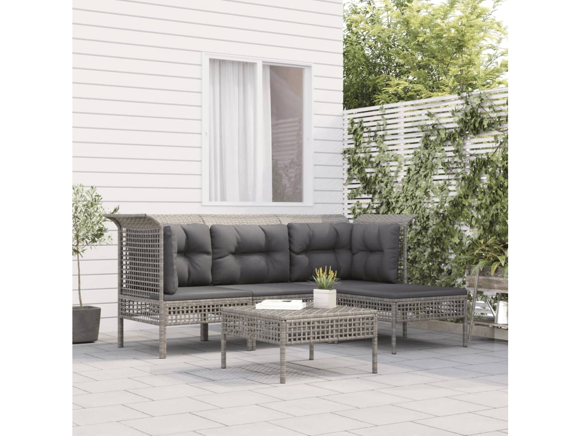 Conjunto de jardín de 5 piezas DKD Home Decor con cojines de mimbre gris