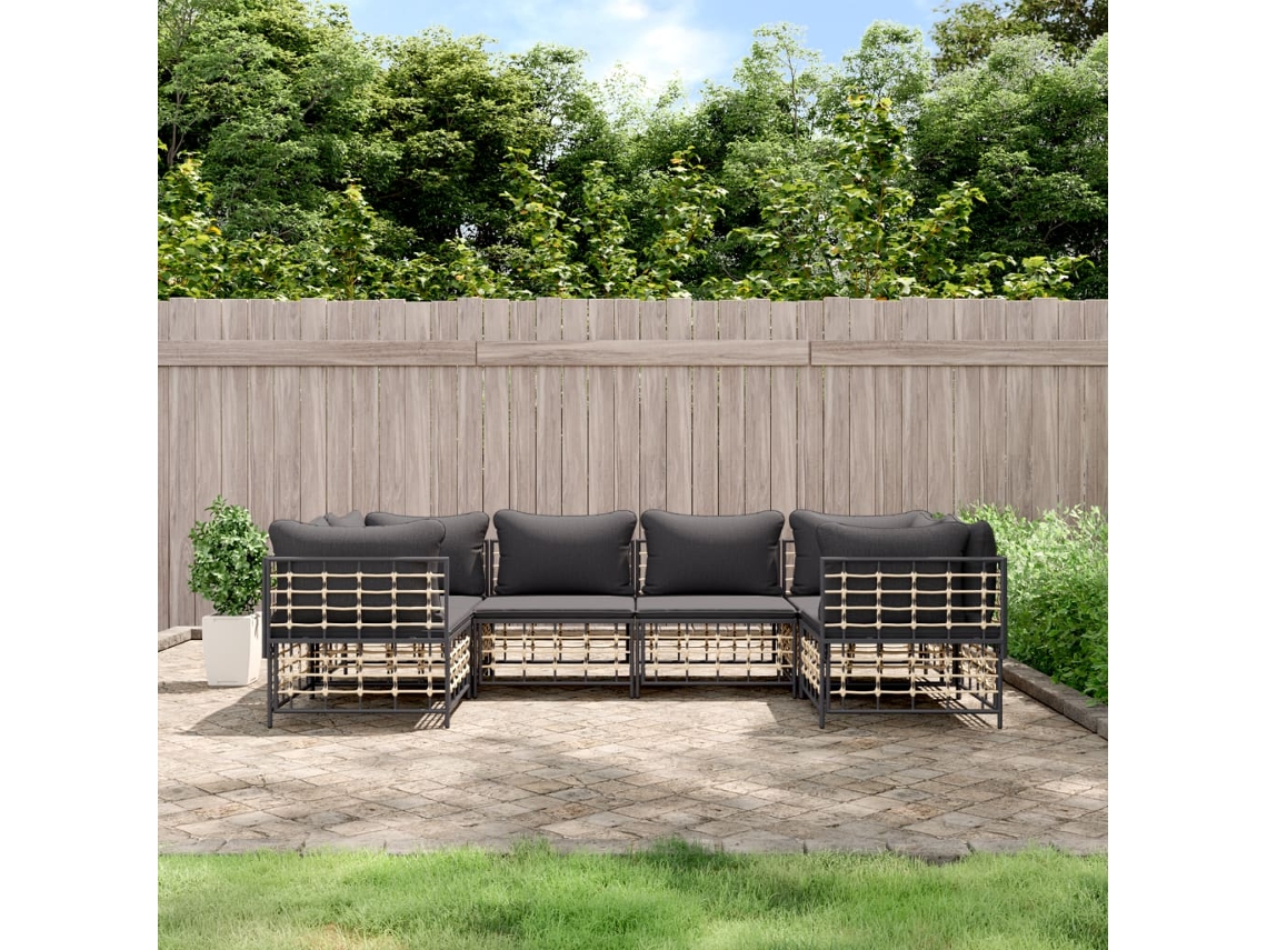 Conjunto de jardín de 6 piezas con cojines de mimbre sintético antracita de DKD Home Decor