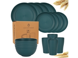 Vajilla De Paja De Trigo Para El Hogar De 16 Piezas, Platos Y Cuencos Reutilizables, Verde GERTIZ