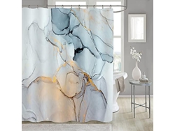 Cortina de ducha extra larga de 180 x 210 cm, con estampado abstracto de mármol azul grisáceo, tela impermeable y ganchos Jortmrd