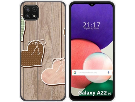 Carcasa Samsung Galaxy A22 5G TUMUNDOSMARTPHONE Corazones Madera Multicolor