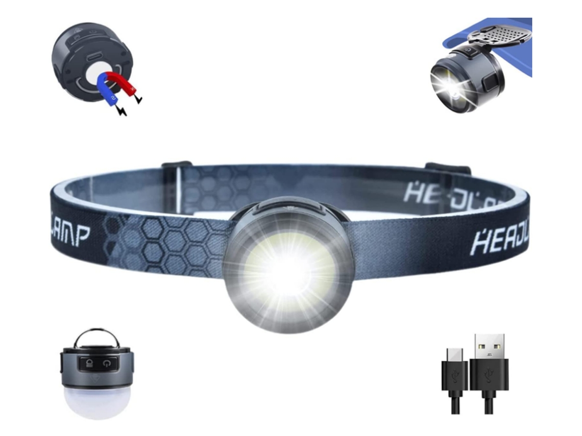 Linterna Frontal Recargable, Linterna Led Portátil Con 7 Modos Y Luz Roja, Luz De Trabajo Magnética Con Gancho, Resistente Al Agua Ipx4 (neg
