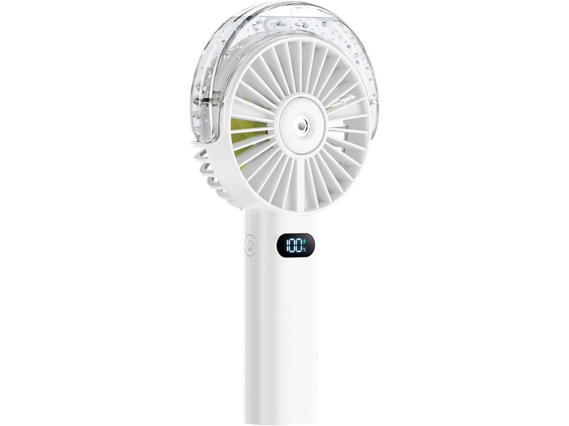 Ventilador portátil (blanco) - Mini ventilador con pulverizador - Batería recargable de 4000 mAh - Pantalla LED