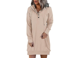 2026-vestido Sudadera Con Capucha Vintage Mujer Otoño Invierno Solido Botones Suelto Casual S Beige