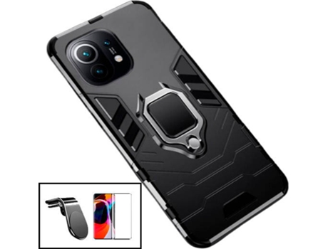 Kit Carcasa, Protector y Soporte Magnético para Auto Xiaomi Mi 11 Lite 5G PHONECARE Military Defender Negro