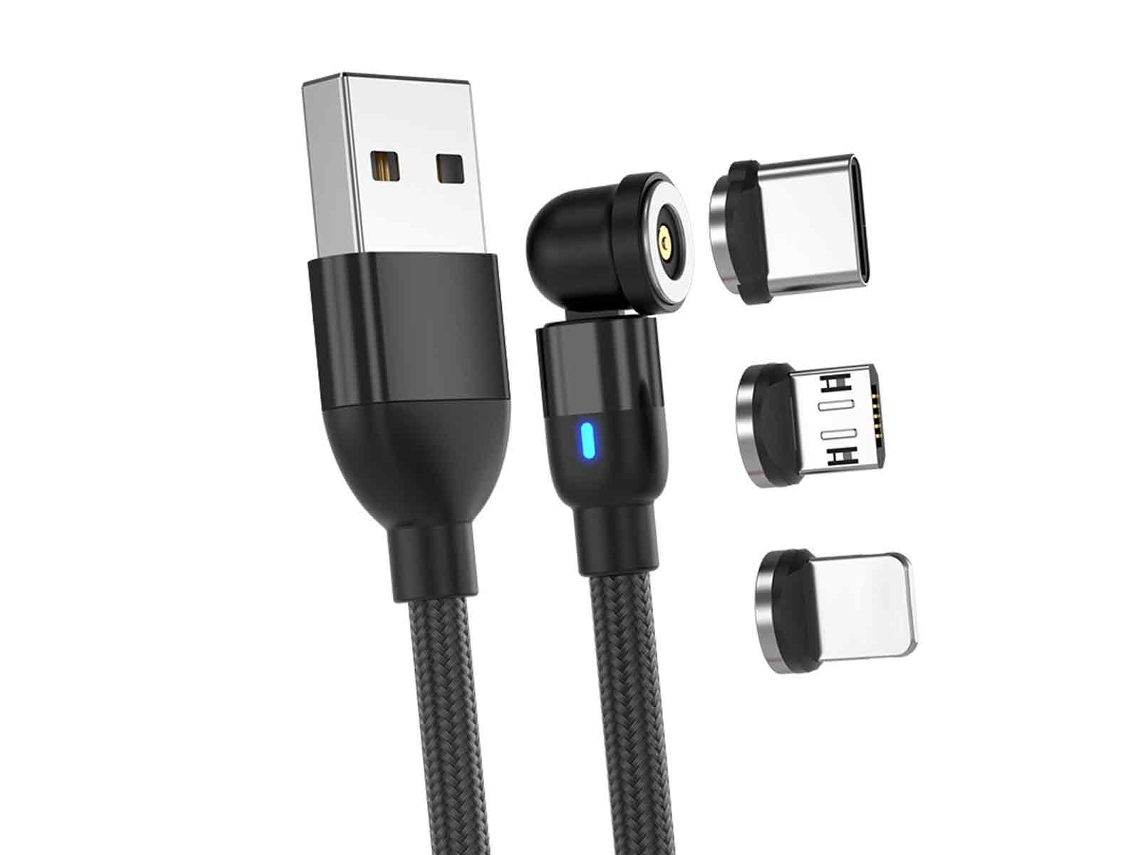 VVJIJILLY Cabos Magnéticos Usb C Micro Usb Lightning 1m Preto