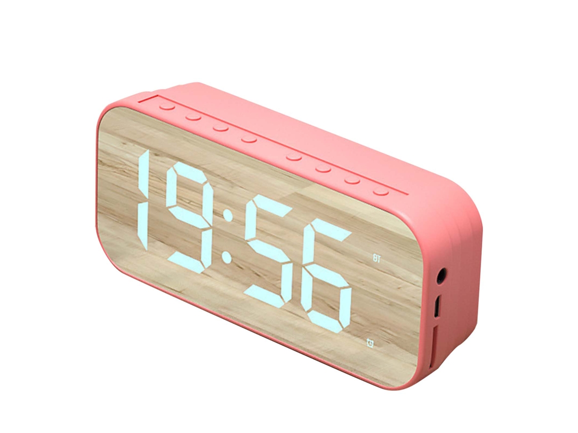 Reloj despertador Bluetooth rosa con altavoz
