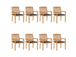Sillas de jardín apilables DKD Home Decor de 8 piezas con cojines de teca maciza