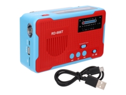 Rádio Portátil Com Manivela E Energia Solar Am Fm Com Lanterna Led E Alarme De Emergência Vermelho