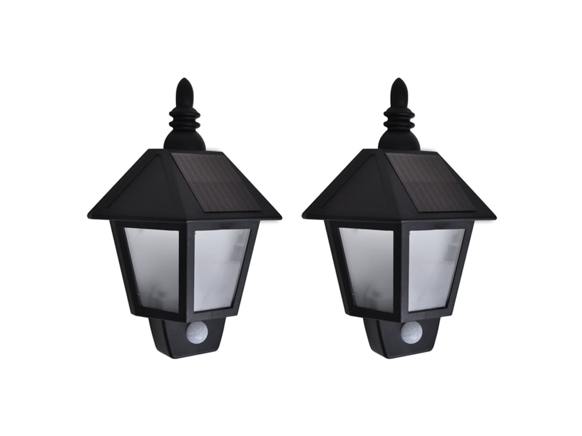 Lámparas De Pared Solares 2 Uds Con Sensor De Movimiento Negro