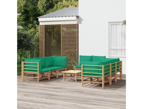 Conjunto 9 de muebles de jardín VIDAXL bambú con cojines verde