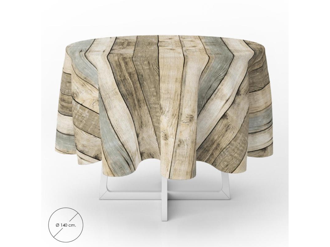 Mantel Hule Redondo Tablones Madera Impermeable Antimanchas PVC Ø 140 cm Uso Interior y Exterior ORYX