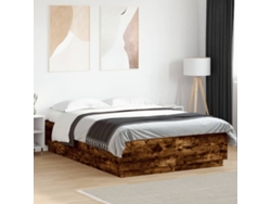 Estructura Cama Con Luces Led Madera Roble Ahumado 150x200 Cm