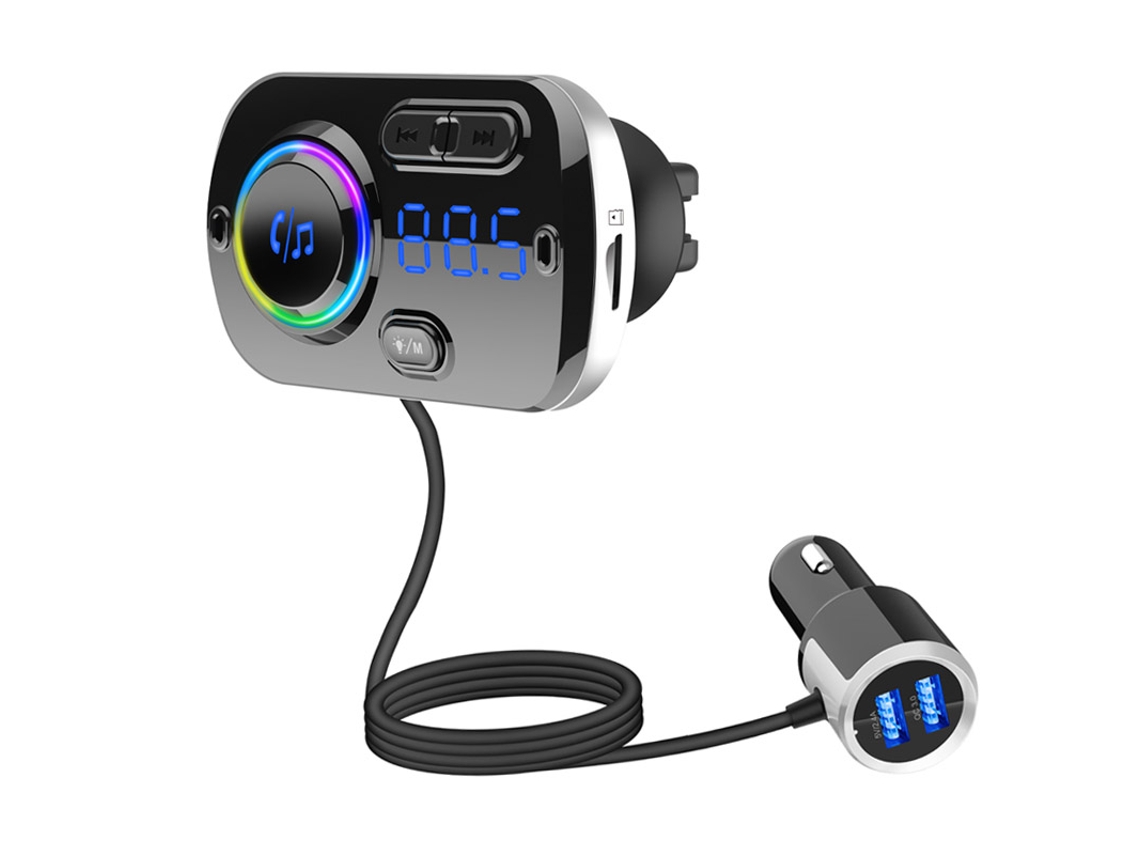 Bluetooth 5.0 Carkit Manos libres Transmisor FM AUX Audio Car Player A2DP Wireless Car MP3 Player Compatible con reproducción de TF (Negro) ENKERS