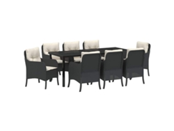Juego de comedor de 9 piezas de mimbre negro con cojines. EXCLUSIVO DE MAISON.