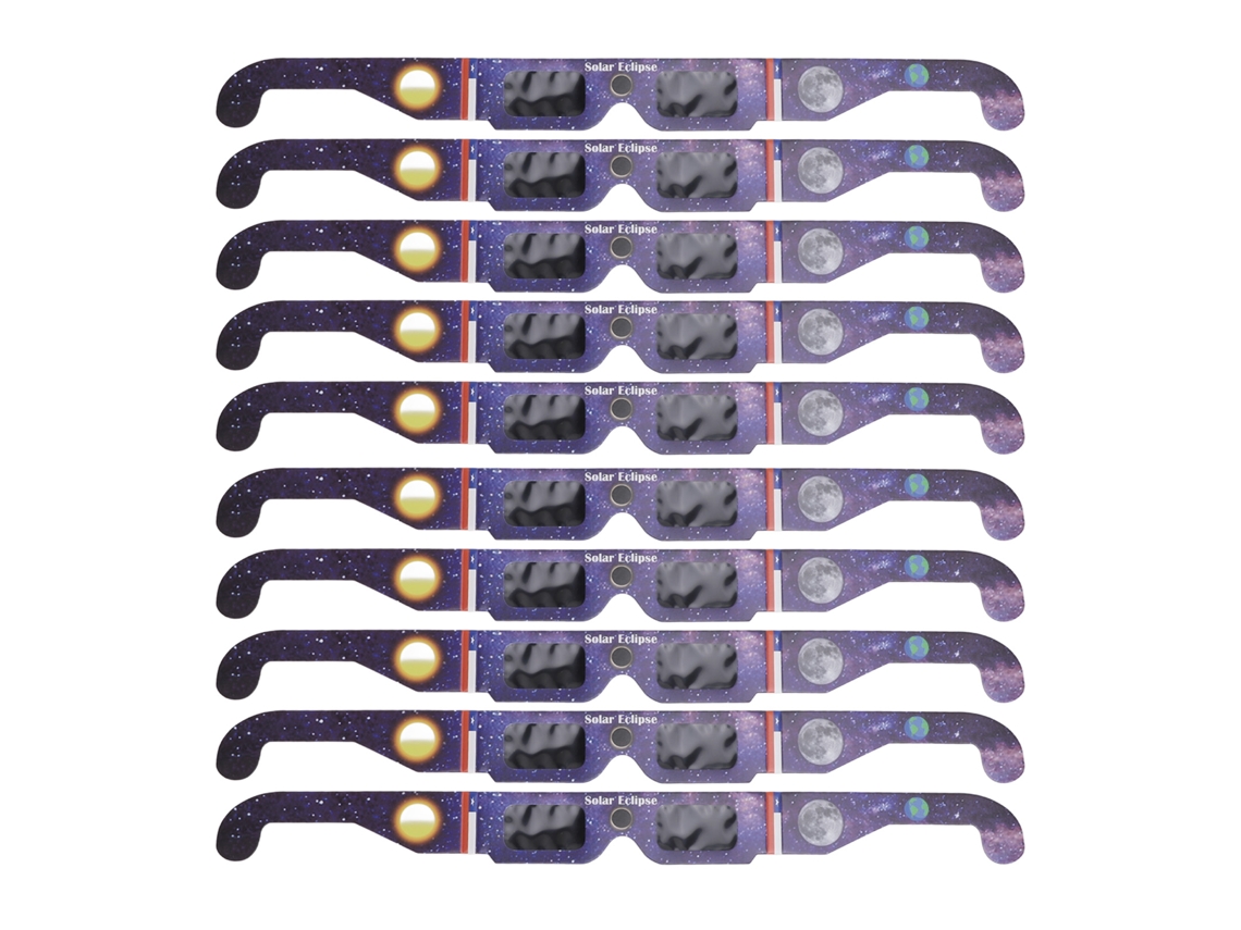 10 gafas de papel marrón con diseño de cielo estrellado para eclipse solar